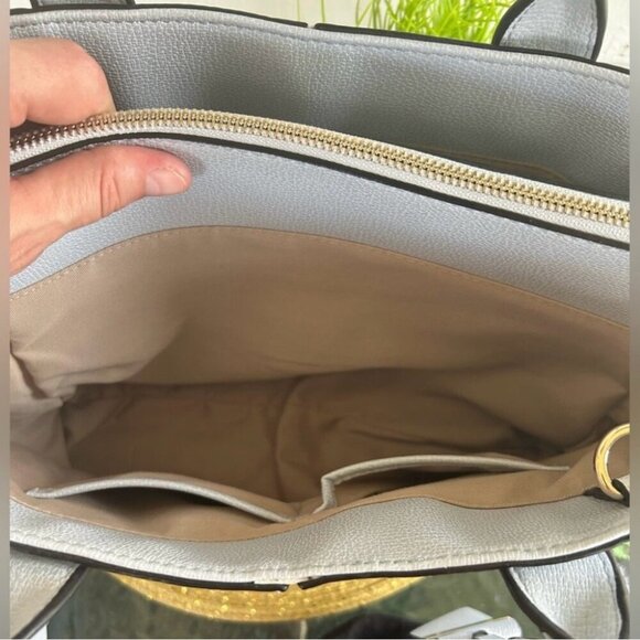 Gray Faux Leather Tote Handbag With Dual Handles & Gold Zipper Closure - Picture 10 of 12